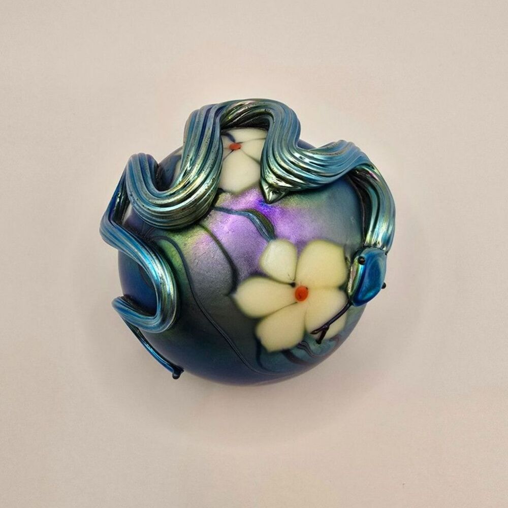 Orient And Flume Blown Art Glass & 3D Snake Paperweight 1976